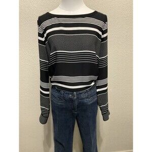 LOFT, Long Sleeve Blouse, Black With White Stripes And Dots, Size: M